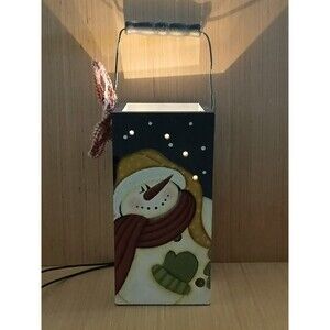 Wooden Snowman Light Up Christmas Decoration with Handle and Lights